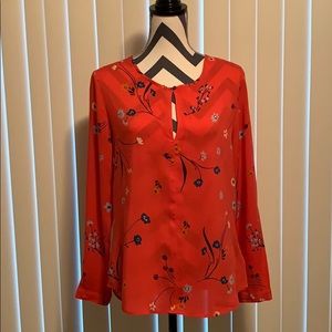 Gap Floral Blouse Multicolor on Red background NWT